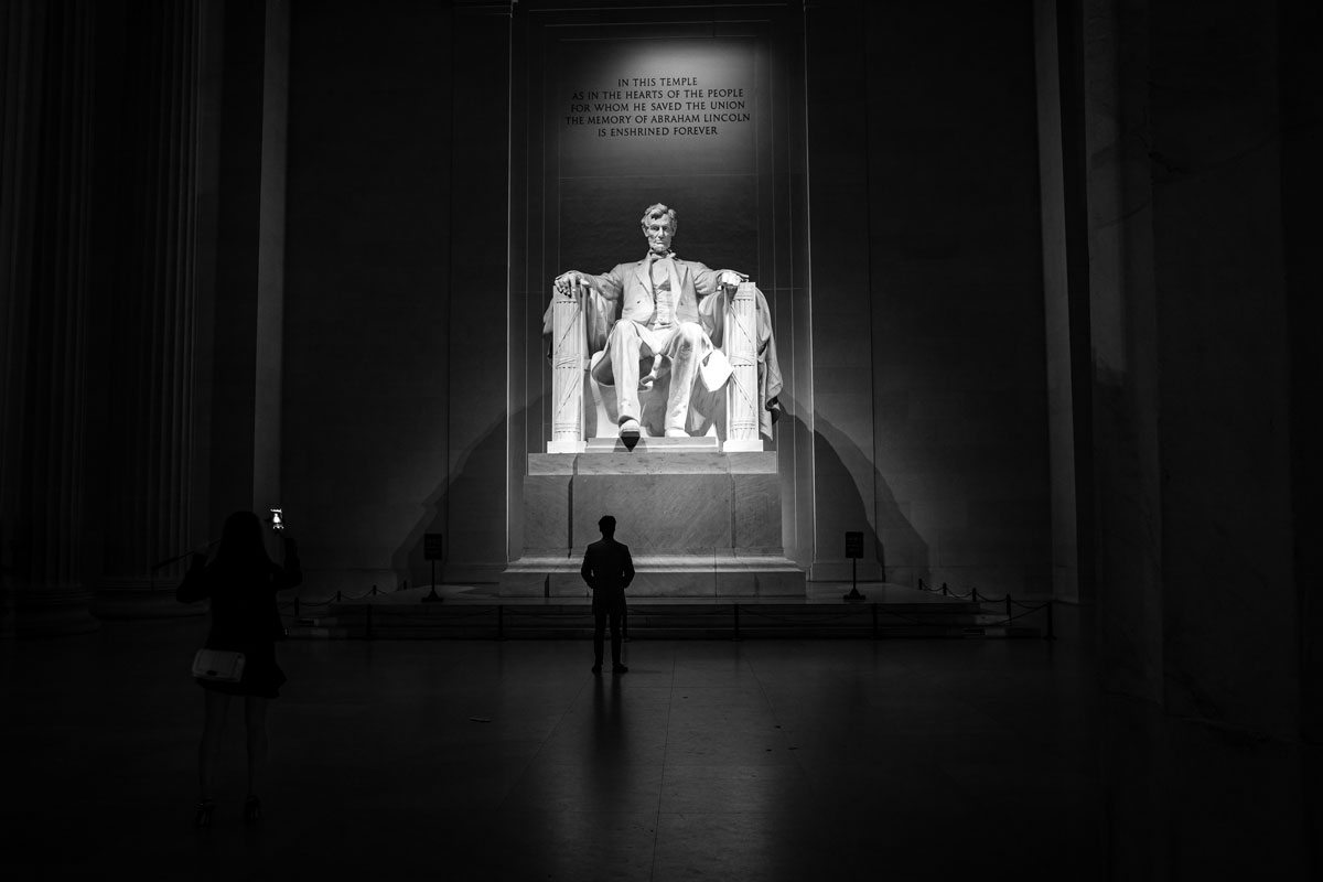 A visitor gazes on the Lincoln Monument during the Journey Program's visit to our nation's capital.