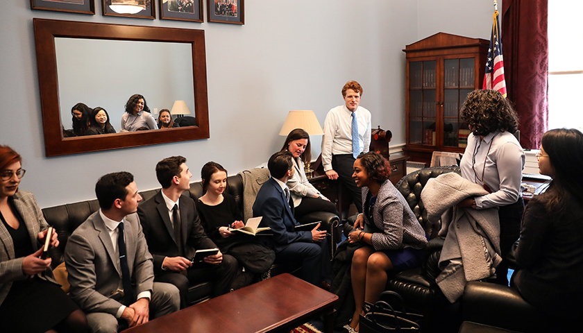 Students meeting with Congressman Joe Kennedy