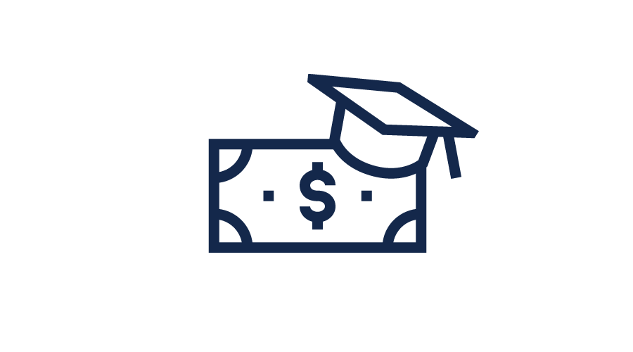 An icon of a dollar bill with a graduation cap