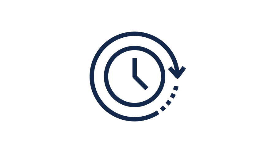 An Icon of an arrow tracing a circle around a clock.