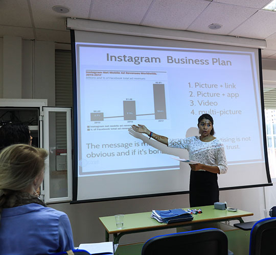 Student making presntation to a class