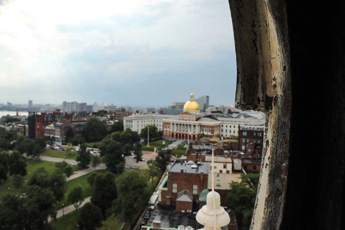 Suffolk photographer climbs up into the steeple of the Park Street Church in Boston
