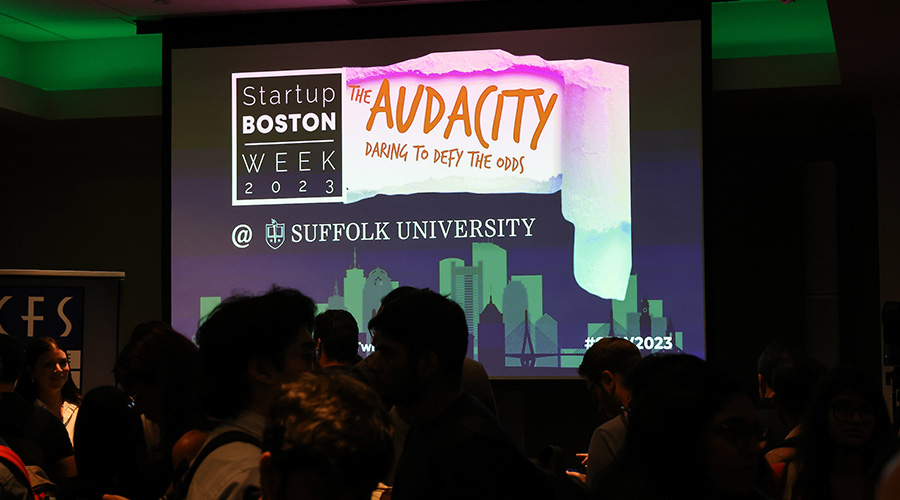 Stage and logo from Startup Boston Week 23
