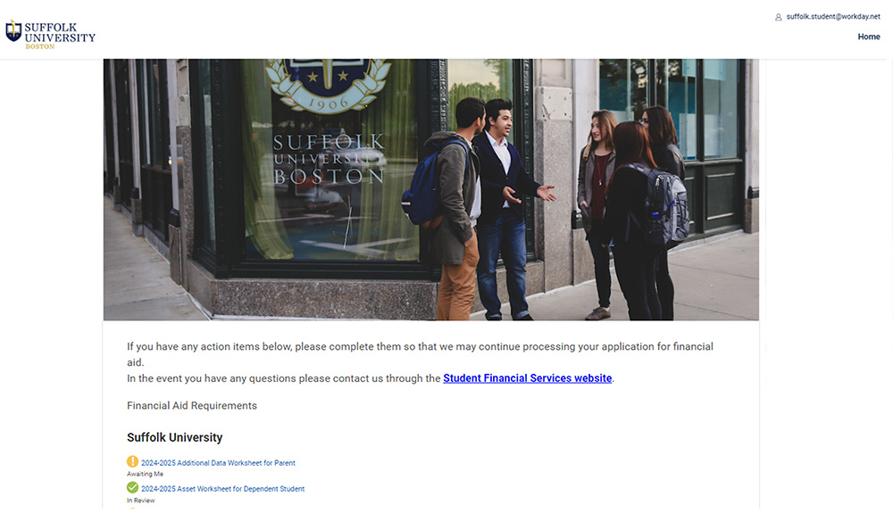 A screenshot from within Workday Student showing the View My Financial Aid Packages section